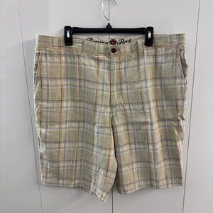 Tommy Bahama Mens 40 Shorts Linen Blend Brown Tan Casual Plaid 10" Inseam